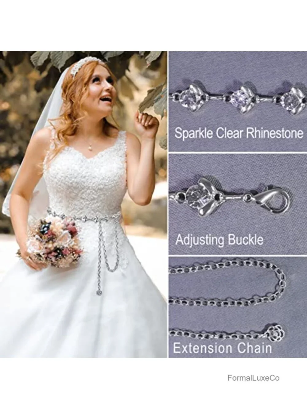 Women's Rhinestone Crystal Chain Belt, Adjustable Metal Waist Belt, Party